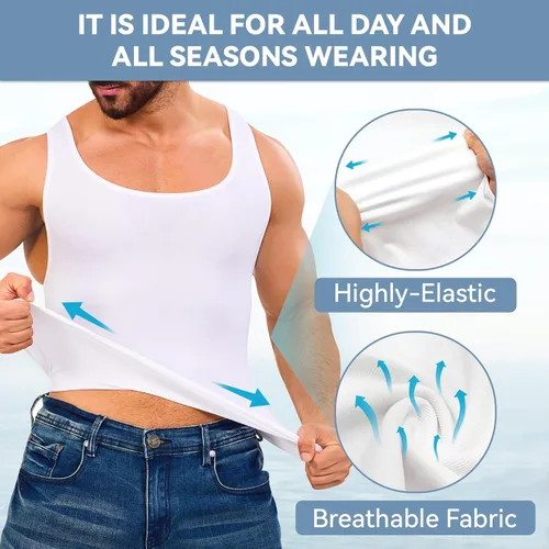 Miniatura 4 de Gleefeat Mens Compression Shirt Body Shaper Slimming Undershirt Gynecomastia Abdomen Tummy Control Shapewear Tank Top Vest