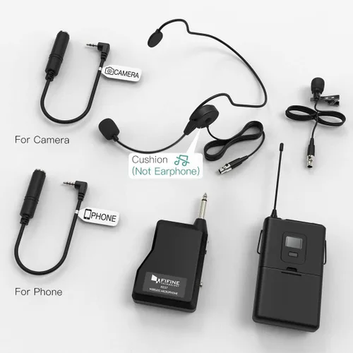 Miniatura 7 de FIFINE Sistema de Micrófono Inalámbrico, conjunto de micrófono inalámbrico con auriculares y micrófonos de solapa Lavalier, transmisor de cinturón