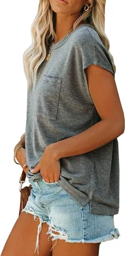 Miniatura 2 de WMZCYXY Camiseta de verano para mujer, sin mangas, cuello redondo, casual, holgada, con bolsillo