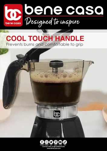 Miniatura 7 de Bene Casa Cafetera Eléctrica Portátil de Espresso Negra, 1-3 Tazas/Shots (1, NEGRO)