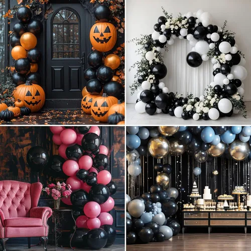 Miniatura 7 de RUBFAC Globos negros de diferentes tamaños, 105 unidades de 5/10/12/18 pulgadas para arco de guirnalda, globos de látex de fiesta de alta calidad