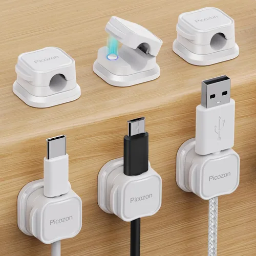 Picozon - Paquete de 6 soportes magnéticos para cables, organizador de cables adhesivos Picozon para teléfono, cargador USB, organizador para