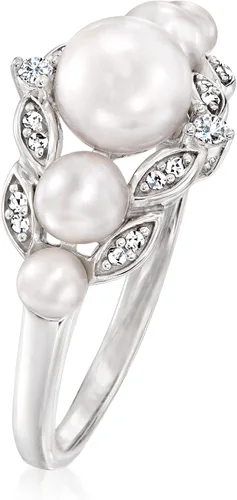 Miniatura 3 de Ross-Simons Anillo de perlas cultivadas de 0.118-0.256in con diamantes de 0.10 quilates en plata de ley