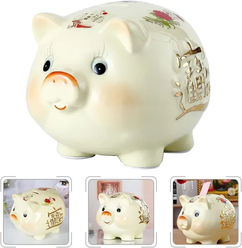 Miniatura 3 de LIFKOME Alcancía de cerámica para niños y adultos, creativa, divertida, para decoración del hogar, caja de dinero de 6.3 x 5.3 x 4.7 pulgadas, caja