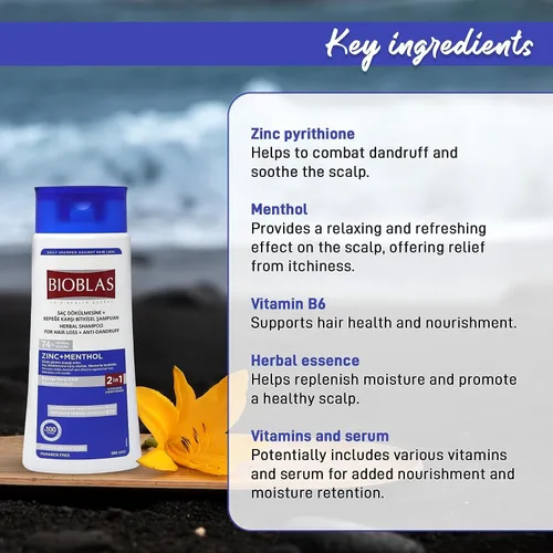 Miniatura 5 de Champú para el cabello con zinc y mentol, champú anticaspa y anticaída de cabello, champú de menta fresca para pérdida de cabello y cuero cabelludo