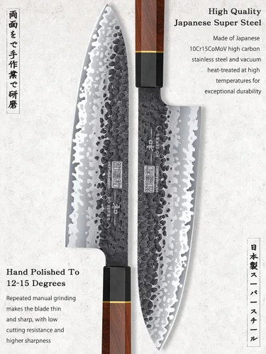 Miniatura 3 de HOSHANHO Juego de 5 cuchillos de cocina japoneses de acero de alto carbono, juego de cuchillos de chef profesionales ultra afilados con mango