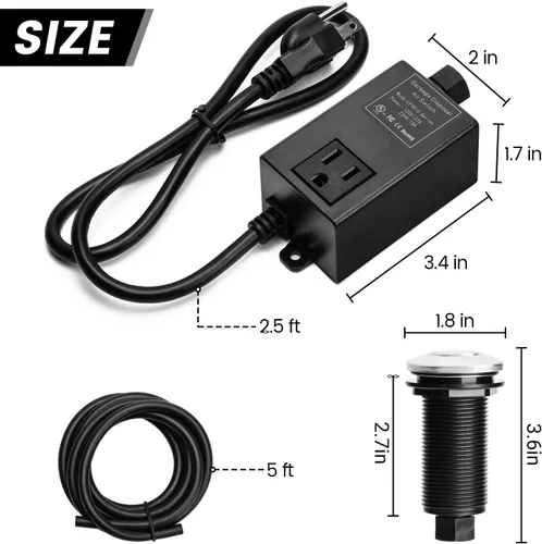 Miniatura 4 de Kit de interruptor de aire para eliminación de basura con botón de aire largo pulido de acero inoxidable briidea Acero inoxidable pulido.