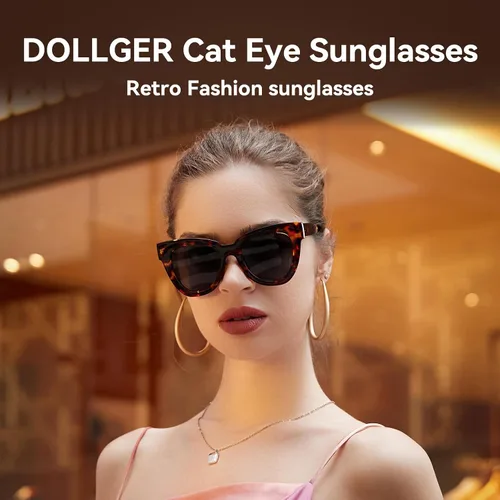 Miniatura 2 de Dollger Gafas de sol retro de ojo de gato para mujer y hombre, estilo vintage, cuadrado, tortuga, concha, moda
