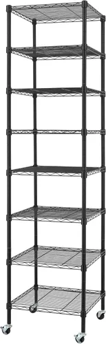 Finnhomy Estantería de alambre resistente de 8 niveles con ruedas de 18 x 18 x 72.8 pulgadas, 8 estantes, estante de almacenamiento de metal, tubo