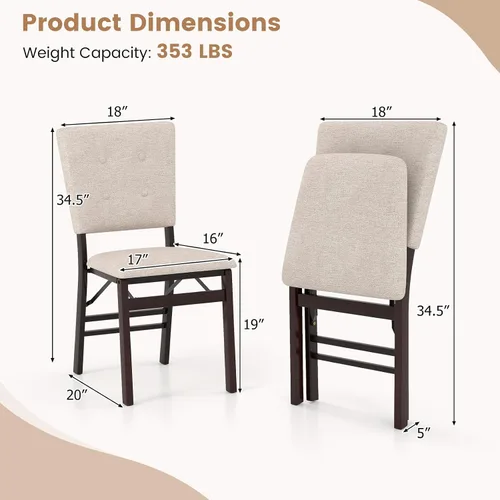 Miniatura 3 de Giantex - Juego de 2 sillas de comedor plegables, silla de cocina sin brazos con asiento acolchado y respaldo inclinable, patas de madera de goma