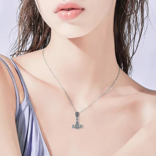 Miniatura 2 de VONALA Collar gótico de plata de ley 925, daga punk, martillo de Thor, punta de flecha, lobo, león, árbol de la vida, collar con colgante de urna