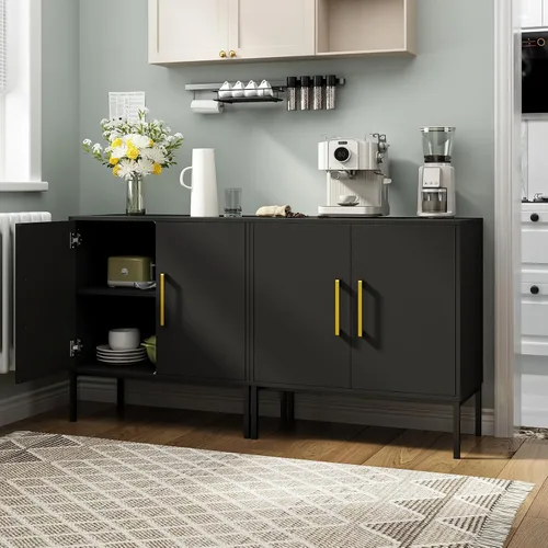 Miniatura 8 de JOZZBY Gabinete Buffet de Almacenamiento, Aparador Independiente con Puertas Dobles, Aparador de Madera Moderno, Gabinetes Laterales Negros