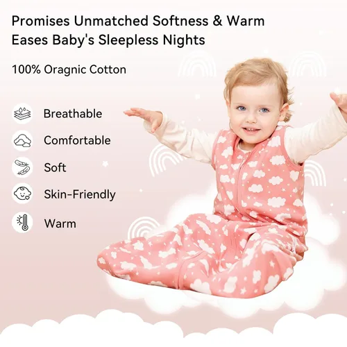 Miniatura 2 de Unnivoll - Saco de dormir para bebé de 18 a 24 meses, paquete de 3 unidades, 100 % de algodón, ligero, con un TOG de 0.5, manta portátil para bebé