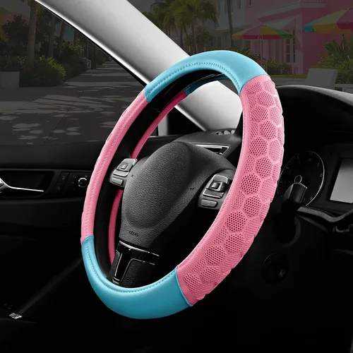 Miniatura 11 de PIC AUTO Funda de volante de masaje, protector de volante de automóvil de cuero con material de patrón de fútbol menta, accesorios