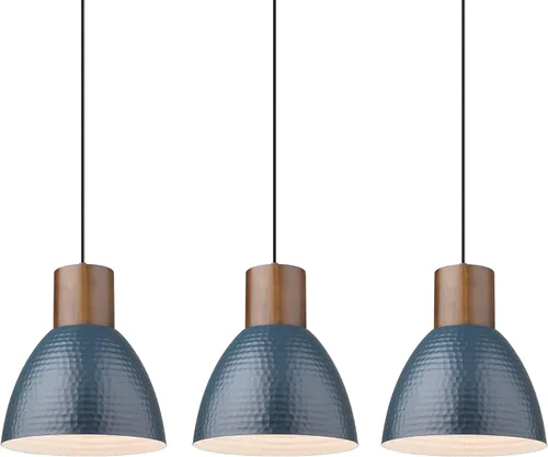 ELYONA Paquete de 3 Luces Colgantes Martilladas de 7" Pequeñas Lámparas Colgantes de Metal y Madera Maciza con Altura Ajustable, Iluminación
