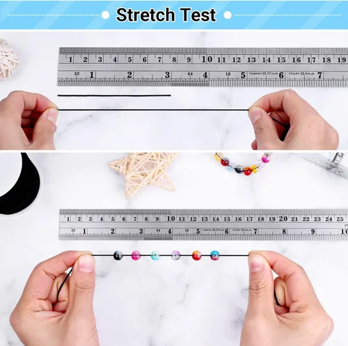 Miniatura 5 de selizo - Paquete de 2 cuerdas elásticas para pulseras, collares, cuentas, fabricación de joyas y costura (0.047 in, 109 yardas, negro y blanco)