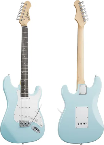 Miniatura 4 de Ashthorpe - Guitarra eléctrica de 39 pulgadas (azul cielo y plateado), kit de guitarra de tamaño completo con bolsa acolchada, barra de trémolo