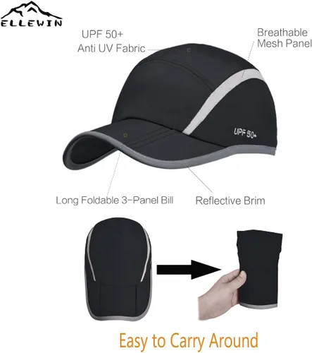 Miniatura 67 de ELLEWIN Gorra de béisbol unisex UPF 50 sin estructura, con pico grande y plegable