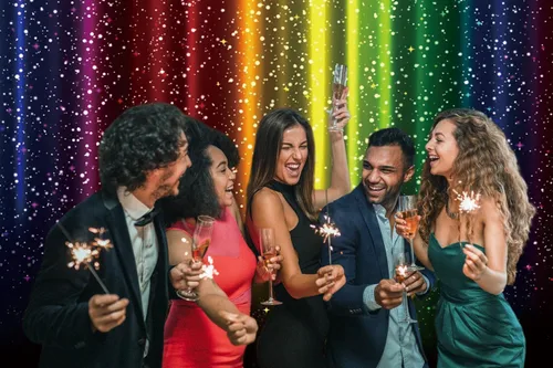 Miniatura 7 de Let's Glow - Telón de fondo de fiesta para fotografía, colorido arco iris con purpurina, fondo de neón salpicado, 10 x 8 pies, decoración de fiesta
