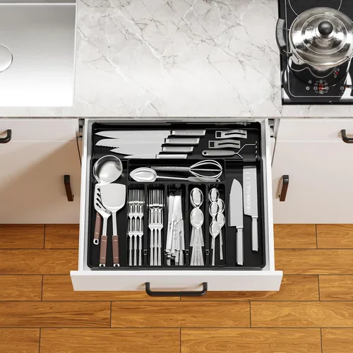 Miniatura 7 de Organizadores expandibles de cubiertos para cajones de cocina, gran organizador de cubiertos sin BPA para cajones, organizador de utensilios