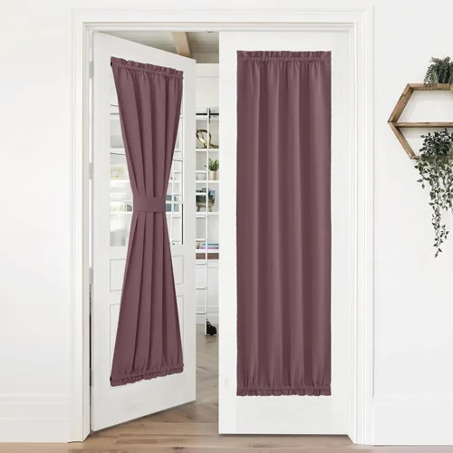 Miniatura 329 de NICETOWN Cortinas opacas unicolor con aislamiento térmico para puerta francesa, granja, oscurecimiento de habitación, puertas y ventanas de Marrón