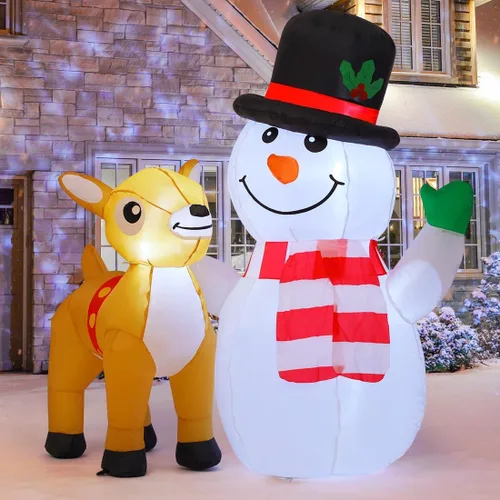 Miniatura 2 de COMIN Muñeco de nieve navideño inflable de 5.2 pies para decoraciones al aire libre, muñeco de nieve reno inflable con LEDs integradas