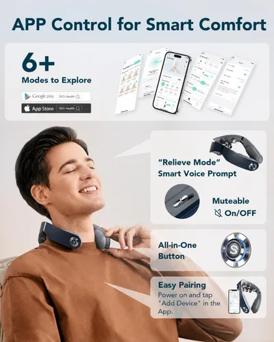 Miniatura 6 de SKG G7 Pro - Masajeador de cuello plegable para aliviar la tensión, tejido profundo con calor y vibración, masajeador de viaje inalámbrico, regalo