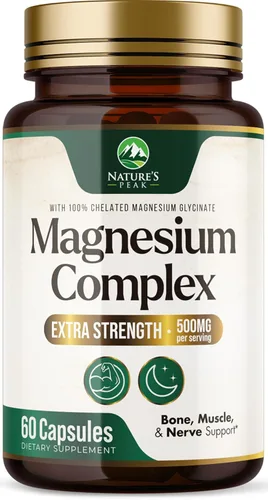 Suplemento complejo de magnesio – Magnesio 500 mg por porción – Mezcla de alta absorción de glicinato, citrato, malato, óxido – Apoya el sueño, los