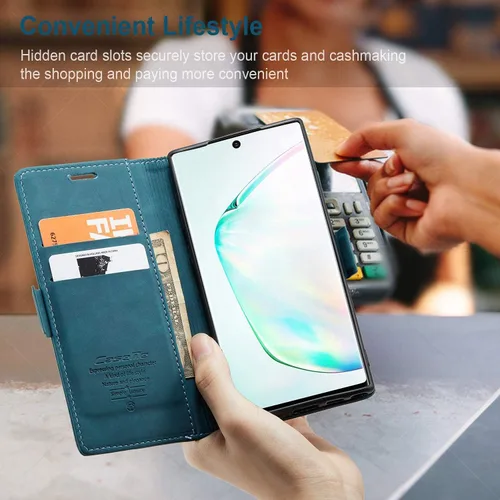 Miniatura 6 de japezop Funda tipo cartera compatible con Samsung Galaxy Note 10, con soporte magnético, funda protectora de piel sintética, estilo retro, con Azul