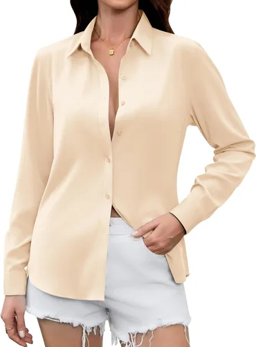 Camisas Premium de Seda Satinada Suave y Transpirable con Botones para Mujer, Blusas de Manga Larga, Tops de Trabajo Casuales