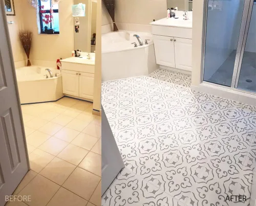 Miniatura 5 de STENCILIT® Plantilla de azulejos de Málaga para suelos, paquete de 2 para una plantilla de azulejos de 12 x 12 pulgadas, plantillas de hormigón