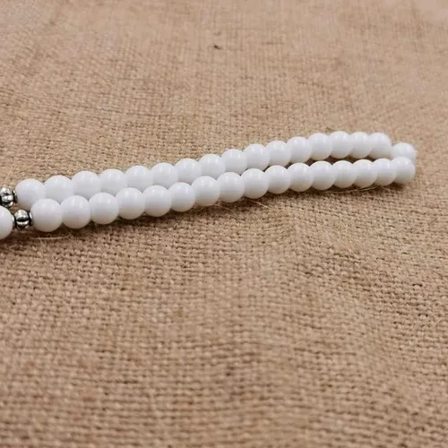 Miniatura 2 de Tasbih 99 cuentas de cerámica blanca Misbaha - Rosario islámico, cuentas de oración musulmana, regalo de Ramadán Eid (0.236 in x 99 cuentas)