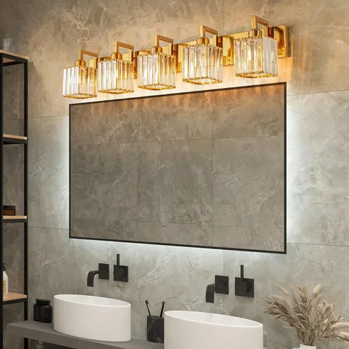 Miniatura 2 de Moderna lámpara de cristal para pared/tocador de baño, de 5 luces, color cromo Oro torcido