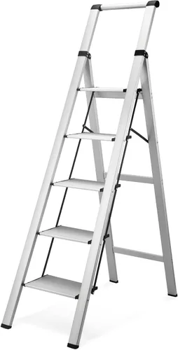 Miniatura 16 de HBTower Escalera de escalón, taburete plegable, taburete portátil de acero resistente para adultos con pedales anchos antideslizantes para el hogar