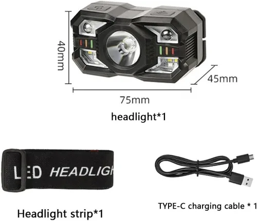Miniatura 7 de Skylla Linterna frontal recargable, 1200 lúmenes ultra brillante LED linterna con luz blanca y roja, sensor de movimiento impermeable, 5 modos