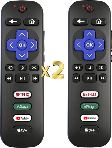 Repuesto para control remoto Roku TV, (paquete de 2), con botón Netflix, Disney, YouTube y Apple TV, 1 año de garantía