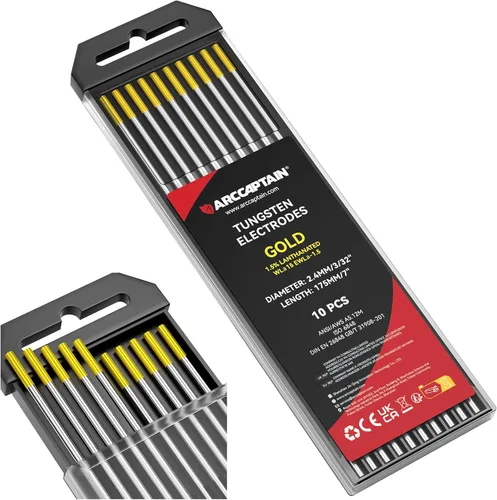 ARCCAPTAIN Electrodo de soldadura TIG de tungsteno, paquete de 10 unidades de 3/32 x 7 pulgadas (dorado, 1.5% lantanado, WL15/EWLa-1.5)
