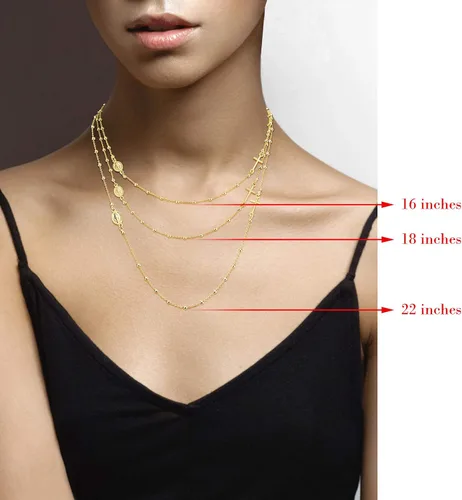 Miniatura 6 de Miabella - Collar de plata de ley italiana 925 bañado en oro de 18 quilates con cuentas de rosario italiano y cruz lateral en forma de flor