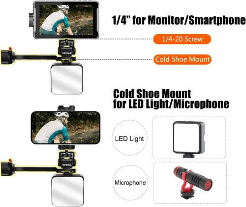 Miniatura 3 de Soporte para teléfono RS4 de aleación de aluminio, mango de extensión RS3, soporte para monitor con soporte de teléfono de 1/4 pulgadas, zapata fría
