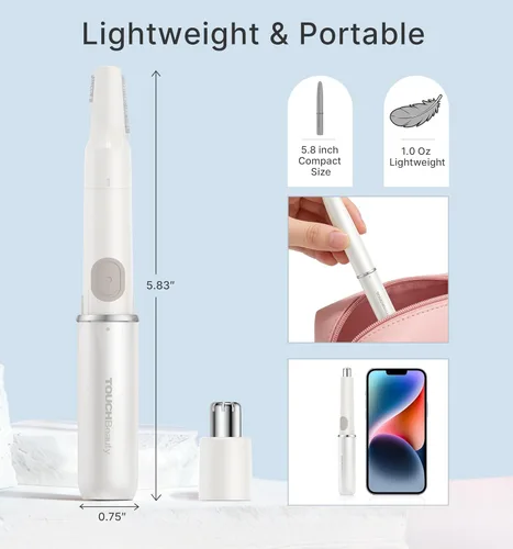 Miniatura 8 de TOUCHBeauty Recortador de pelo de cara, cejas, nariz y orejas, removedor de pelo todo en uno para mujeres y hombres, afeitadora de doble hoja