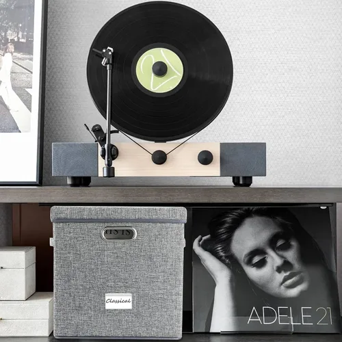 Miniatura 5 de ZEDKEHO Juego de 2 cajas de almacenamiento de discos de vinilo - Almacenamiento de álbumes con capacidad para más de 100 discos individuales, caja