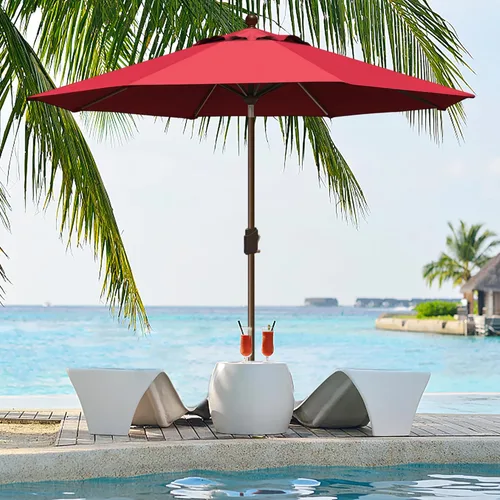 Miniatura 7 de EliteShade USA - sombrilla de 9 pies para patio, sombrilla de mesa para exteriores con ventilación, no se decolora durante 10 años, Logo Rojo