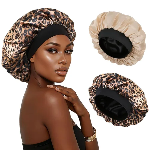 Miniatura 7 de Gorro de seda para dormir, gorro de satén de doble capa, ajustable, para mujeres negras, gorro de dormir reversible para sombreros de cabello rizado