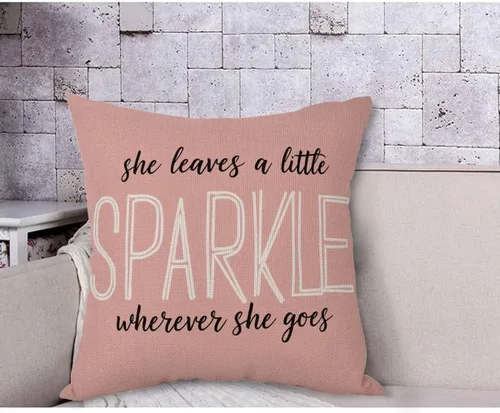Miniatura 4 de AOYEGO Funda de almohada con monograma de destellos rosa Ella deja un poco de brillo dondequiera que vaya Fondo rosa con palabras brillantes Funda