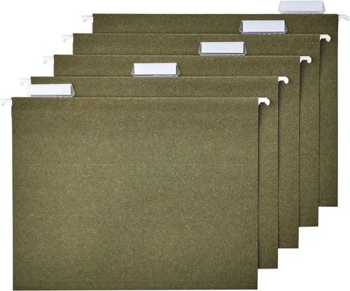 Amazon Basics Carpetas colgantes de archivos, verde estándar, pestañas de corte 1/5, tamaño carta, 50 unidades por caja