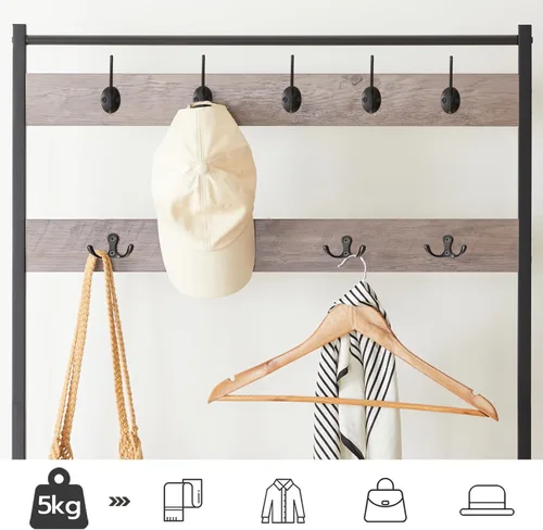 Miniatura 6 de HOOBRO Árbol de Pasillo, Perchero con Zapatero, Árbol de Pasillo con Banco, Organizador de Almacenamiento de Zapatos de 5 Niveles con 9 Ganchos