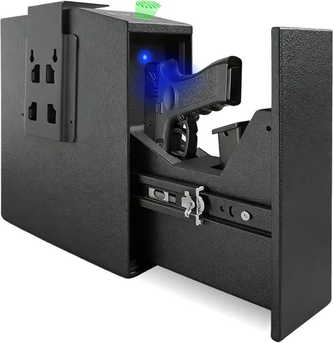 Caja fuerte biométrica para pistola con puerta corredera automática – 0.1s de acceso rápido para pistola de seguridad para mesita de noche,