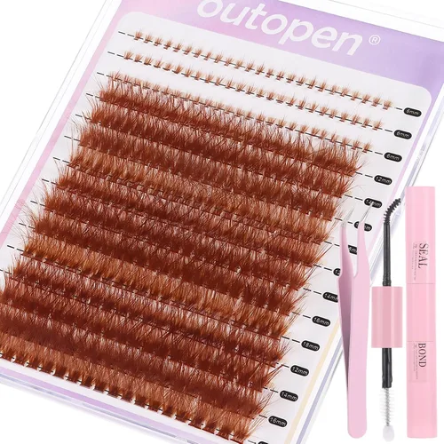 Kit de extensión de racimos de pestañas marrones, pestañas de volumen grueso con pestañas inferiores, 339 pestañas en racimo de 0.472-0.709 in,