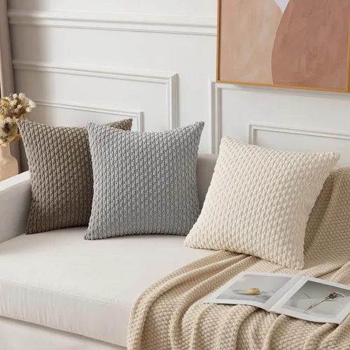 Miniatura 8 de Kevin Textile - Juego de 2 fundas de almohada decorativas de pana de 22 x 22 pulgadas, suaves, estilo bohemio, a rayas, decoración moderna del hogar