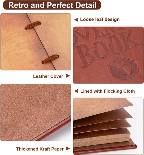 Miniatura 8 de Álbum de fotos para álbumes de recortes Nuestro Libro de Aventura, libro de memorias de cuero con palabras en relieve en 3D con 80 páginas